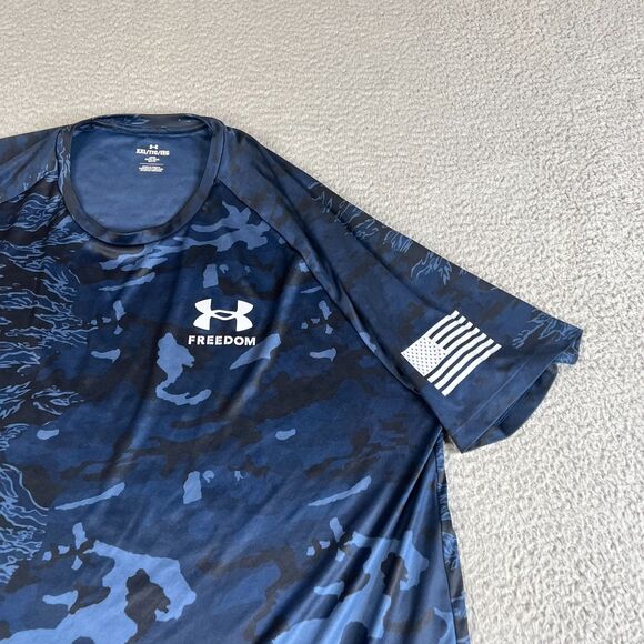 Under Armour Shirt Mens XXL Navy Blue Freedom Camo Performance Tee Athleisure - Picture 4 of 10